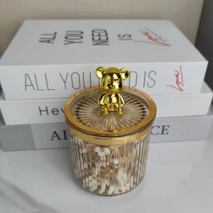 Luxurious Glass Jewelry Boxes With Gold Bear Lid