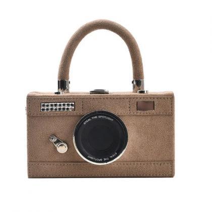 Vintage Camera Design Black Velvet Fashion Handbag