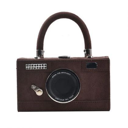 Vintage Camera Design Black Velvet Fashion Handbag