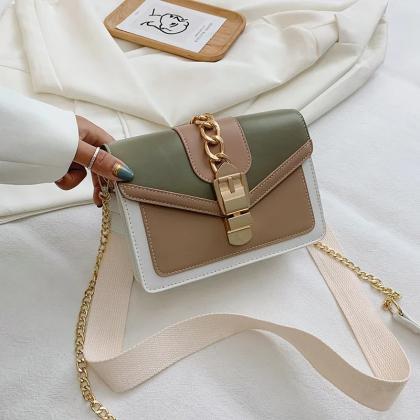 Chic Two-tone Crossbody Bag With Gold Chain Strap