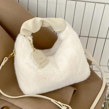 Elegant Faux Fur Shoulder Bags With Silk Scarf..