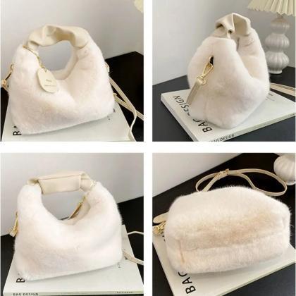 Elegant Faux Fur Shoulder Bags With Silk Scarf..