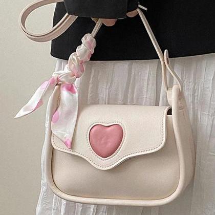 Chic White Heart Cutout Shoulder Bag With Scarf..