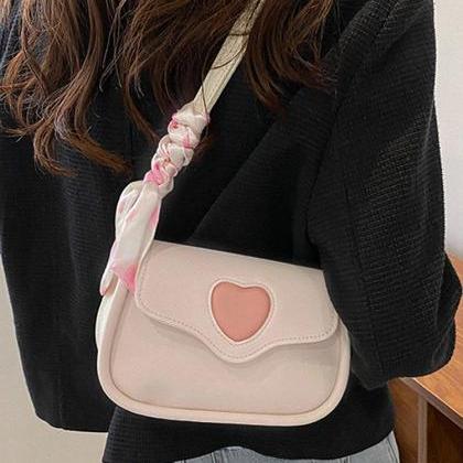 Chic White Heart Cutout Shoulder Bag With Scarf..