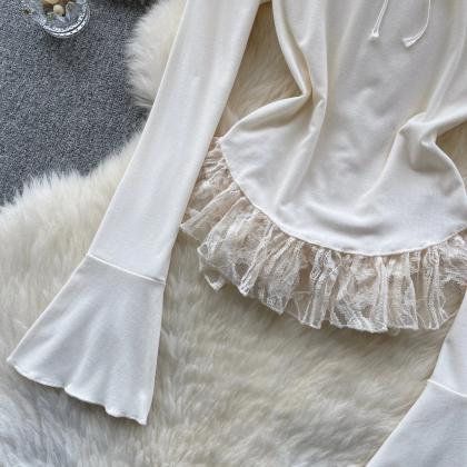 Elegant Off-shoulder Ruffle Sleeve Blouse In White