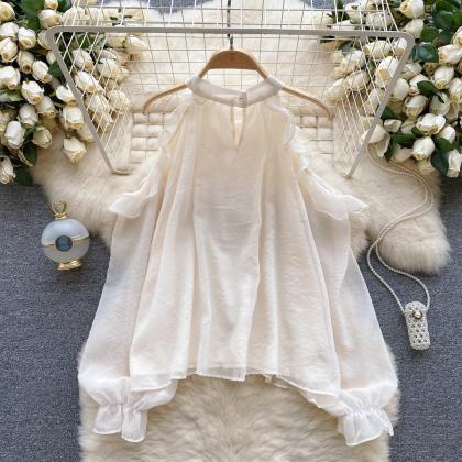 Elegant Pearl Embellished Puff Sleeve Blouse Ivory
