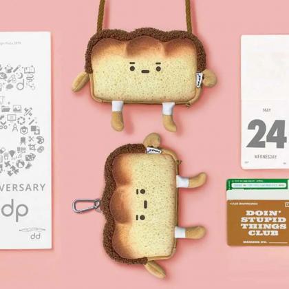 Cute Toast Shaped Plush Crossbody Bags For Kids