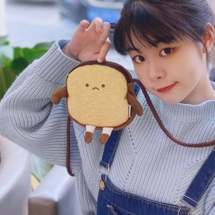 Cute Toast Shaped Plush Crossbody Bags For Kids