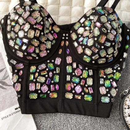 Embellished Beaded Crop Top With Sparkling..