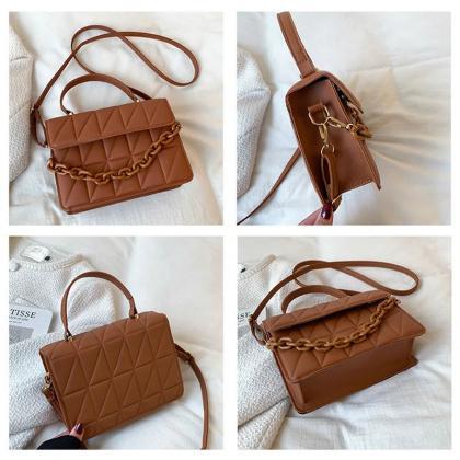 Elegant Quilted Tan Shoulder Bag With Chain Accent