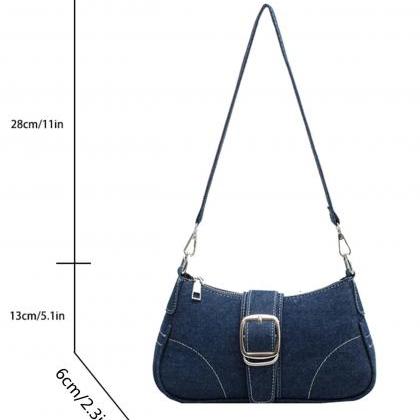 Chic Denim Saddle Bag With Silver Chain Strap