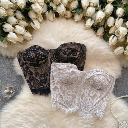 Elegant Lace Strapless Bridal Corset Top Ivory