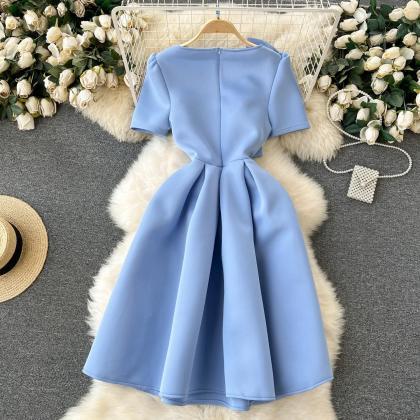 Elegant Blue Bow-knot Cocktail Midi Dress For..