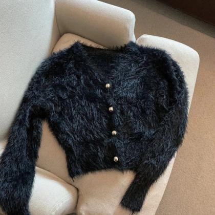 Womens Faux Fur Button-up Cardigan Cozy Jacket