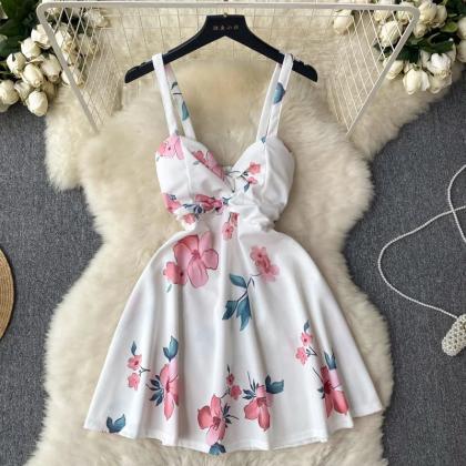 Womens Floral Print Summer Dress With Bow Detail
