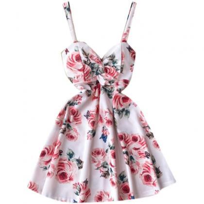 Womens Floral Print Summer Dress With Bow Detail