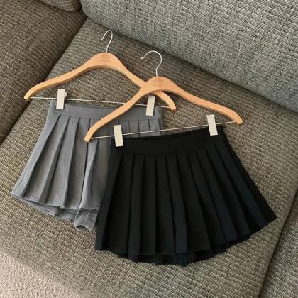 Classic Pleated Mini Skirt In Black, White, Gray