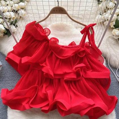 Girls Vibrant Red Ruffled Pleated Party Skirt