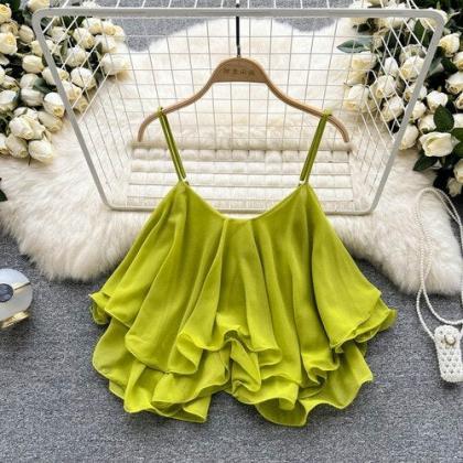 Womens Flowy Layered Cami Top In Chartreuse Green