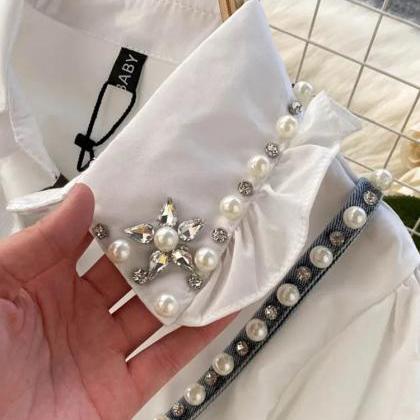 Embellished Pearl Denim Corset With White Puff..