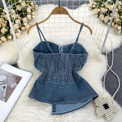 Womens Denim Corset Top With Button Detail