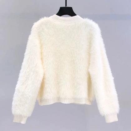 Girls Pink Furry Cardigan With Pearl..