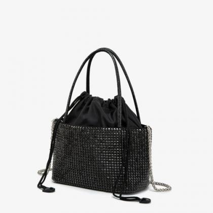 Elegant Crystal-studded Tote Bag With Drawstring..