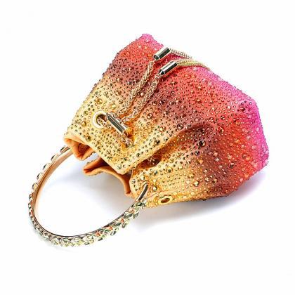 Gradient Sparkle Beaded Bucket Bag With Chain..