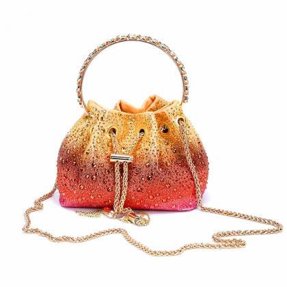 Gradient Sparkle Beaded Bucket Bag With Chain..