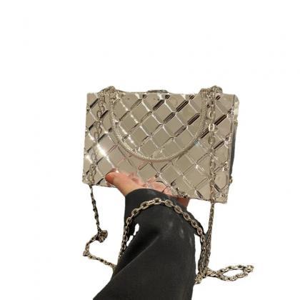 Elegant Golden Evening Clutch Bag With Chain Strap