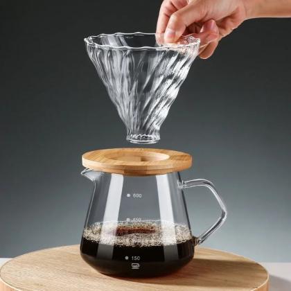 Artisan Glass Pour-over Coffee Maker Set, Bamboo..