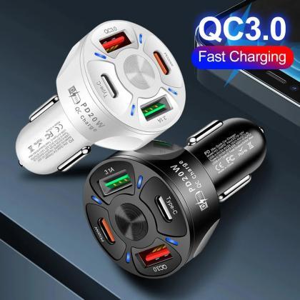 20w Pd Usb-c 4-port Fast Car Charger Adapter