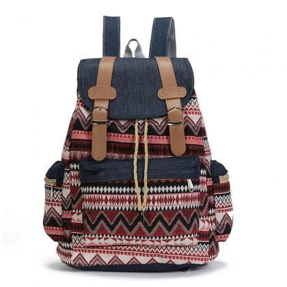 Vintage Tribal Pattern Canvas Backpack With..