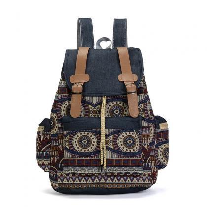 Vintage Tribal Pattern Canvas Backpack With..
