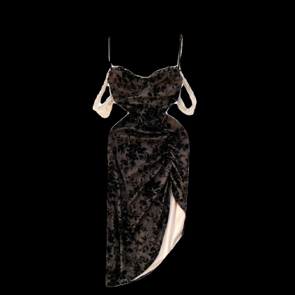 Elegant Black Floral Lace Slip Midi Dress For..