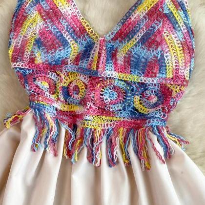 Boho Chic Halter Neck Summer Dress With Colorful..