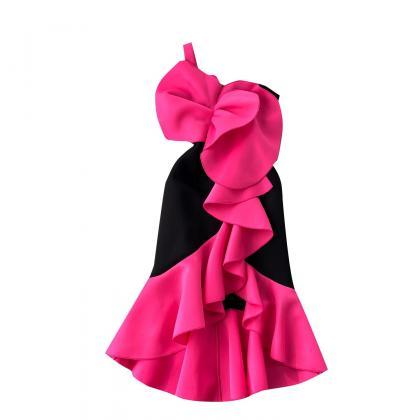 Elegant Pink Bow Sleeveless Cocktail Dress