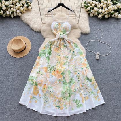 Floral Print Bow-knot Summer Beach Maxi Dress