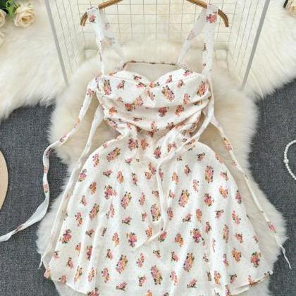 Floral Print Sweetheart Neckline Summer Dress With..