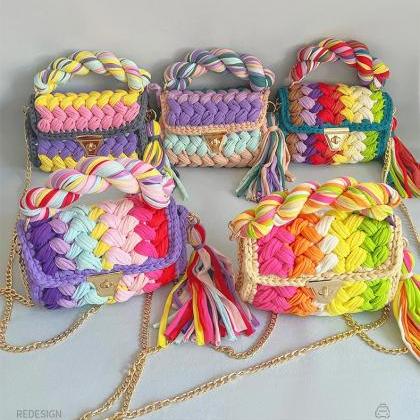 Colorful Handmade Braided Fabric Shoulder Bag With..