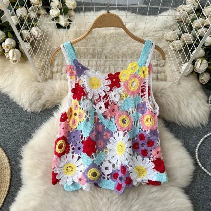 Handmade Colorful Crochet Lace Floral Tank Top