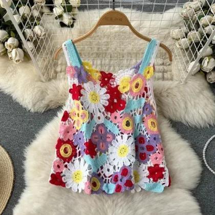 Handmade Colorful Crochet Lace Floral Tank Top