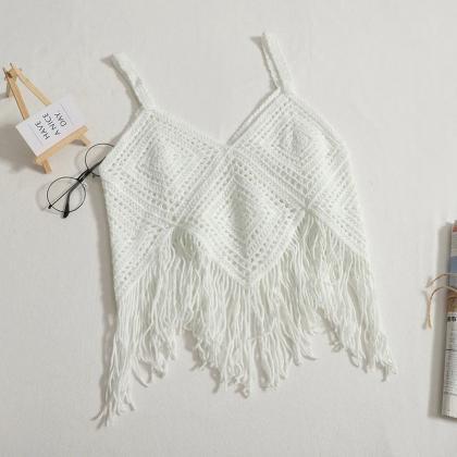 Handmade Crochet Boho Halter Tops With Fringe..