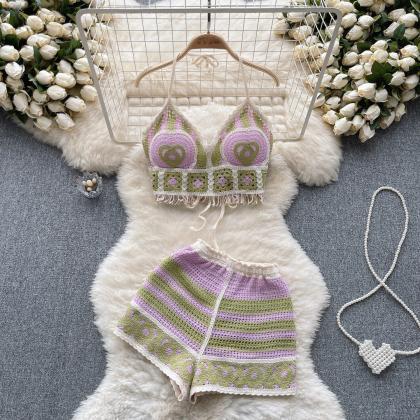 Handmade Crochet Bikini Top And Shorts Set..