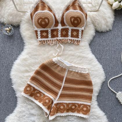 Handmade Crochet Bikini Top And Shorts Set..