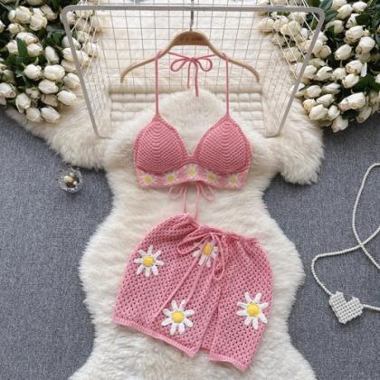 Sexy Bohemian Embroidery Hollow Two Pieces Sets..