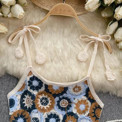 Handmade Crochet Lace Sunflower Summer Tank Top