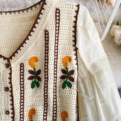 Vintage Floral Button Front Knit Cardigan main image 1