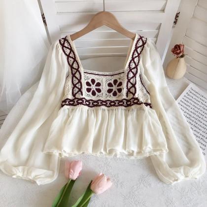 Womens Bohemian Embroidered Peasant Blouse With..