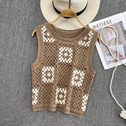 Boho Chic Handmade Crochet Knit Sleeveless Tank..